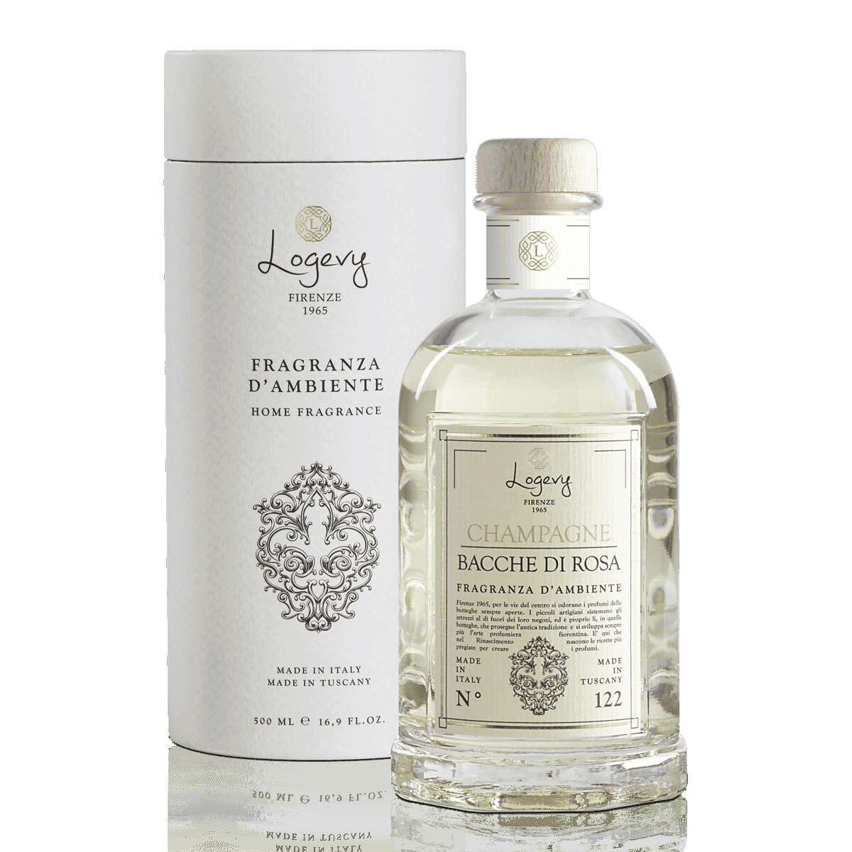 Champagne e Bacche di Rosa hemdoft med rosor och bär
