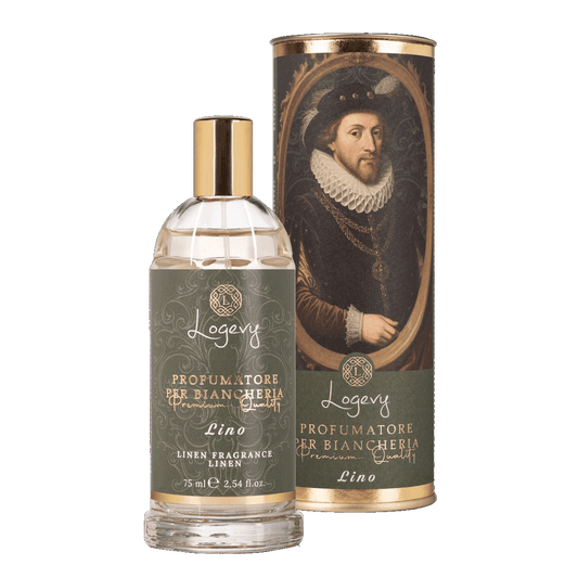 Logevy Lino linnespray för textilier – italiensk textildoft med mandarin, jasmin, cederträ och varm amber